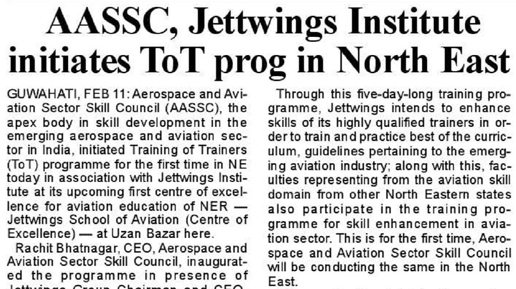 News article about jettwings for TOT Program in North East